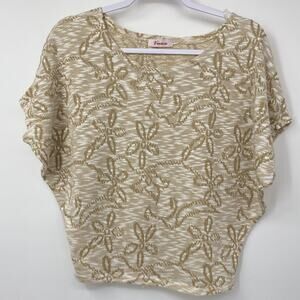 Vivace Womens Light Weight Soft Blouse Shirt Top Small Tan White Brown